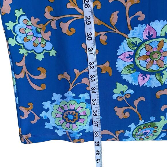 J. McLaughlin Shift Dress L Blue Floral Knee Length 3/4 Sleeve Career Party - Picture 6 of 7